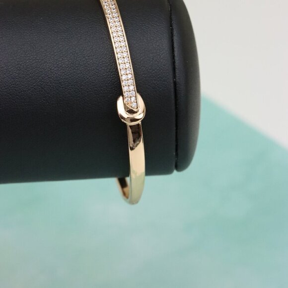 Elegant Rose Gold Bangle with Pave Crystals and Hook Accent, XPBL0445 - Picture 6 of 12